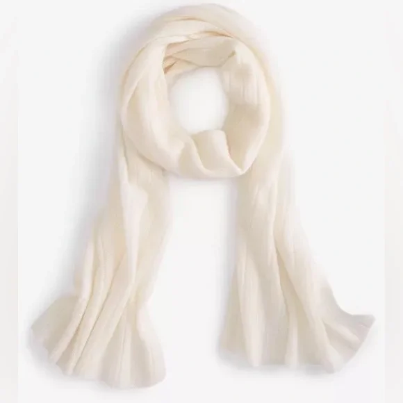Charter Club Ivory Ribbed 100% Cashmere Scarf - Picture 4 of 5